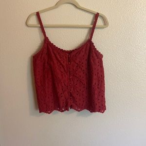 Red eyelet floral tank top